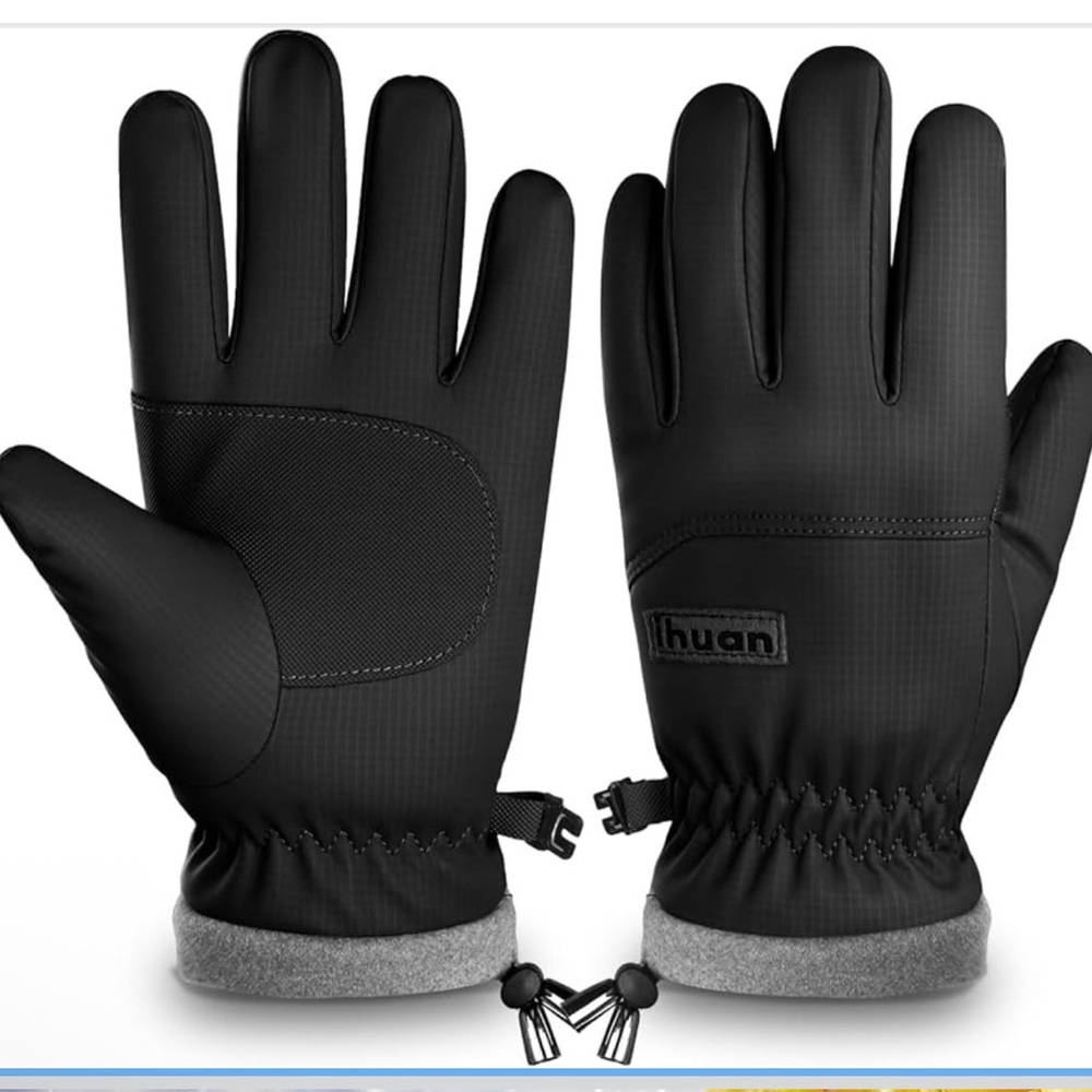ihuan Black Kids Winter Gloves with Gray Cuffs Size Medium